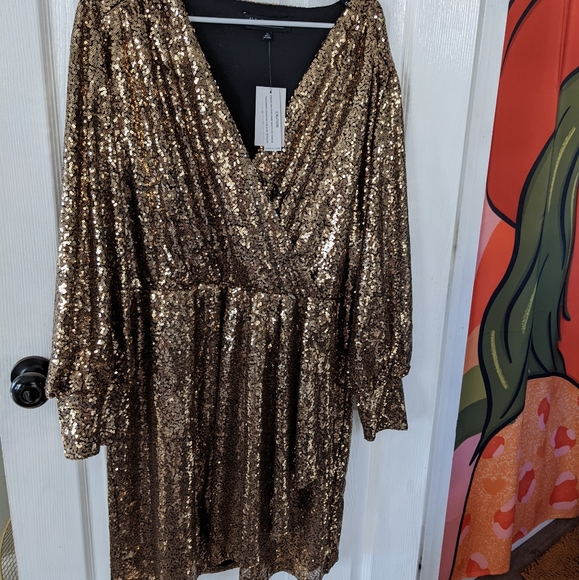 Eloquii Gold Sparkly Wrap Dress Size 18 - Picture 3 of 5